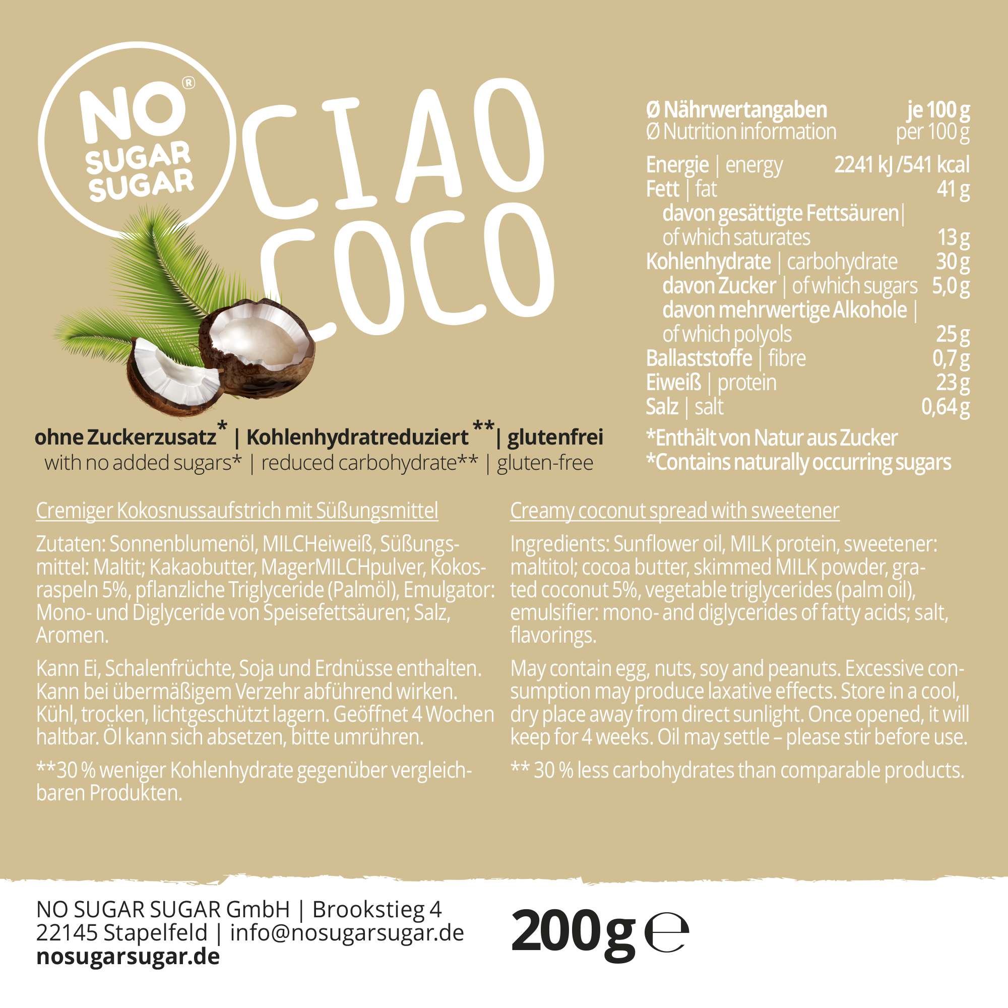 NO SUGAR SUGAR Aufstrich Ciao Coco 200g