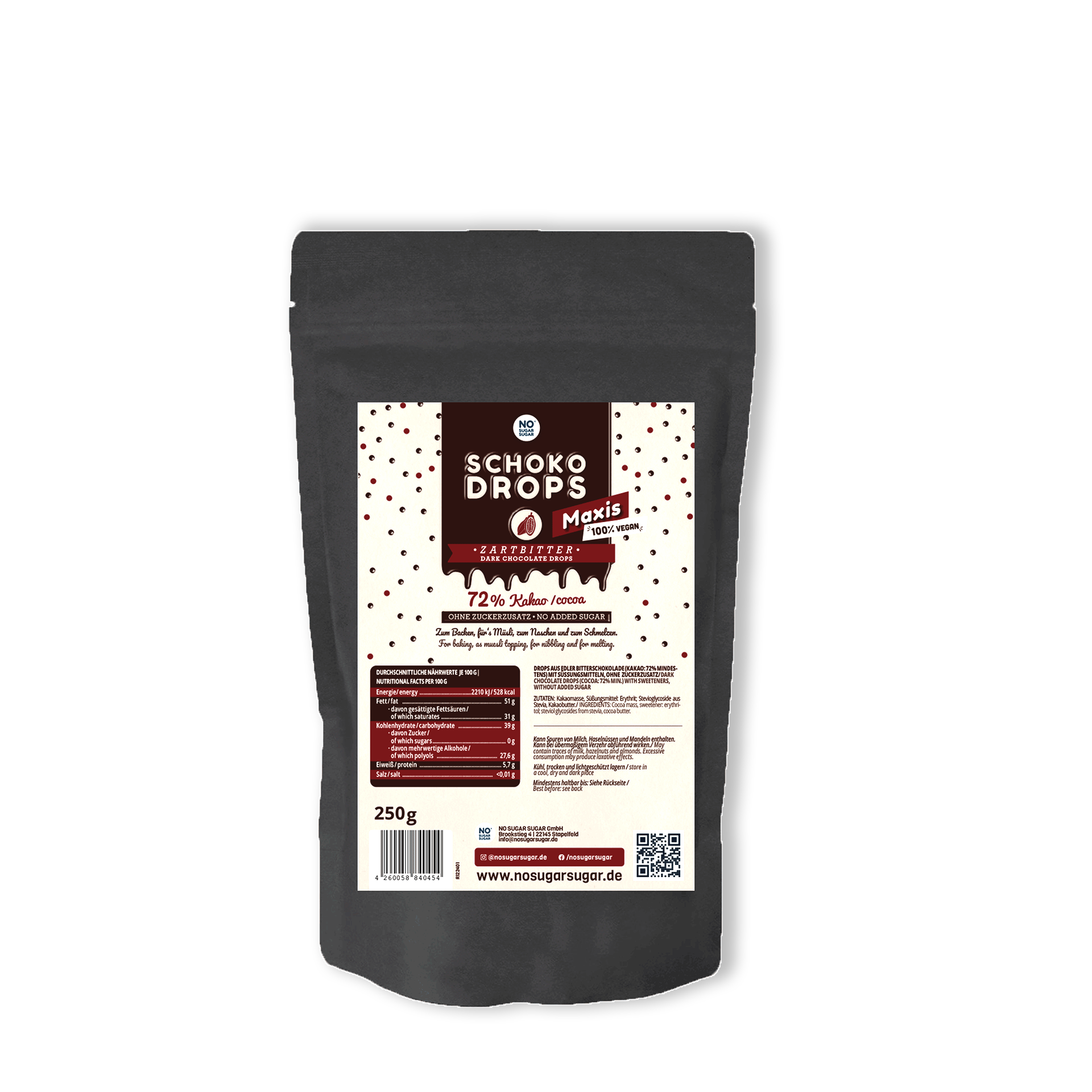 NO SUGAR SUGAR Schokodrops Maxi Dunkel 250g