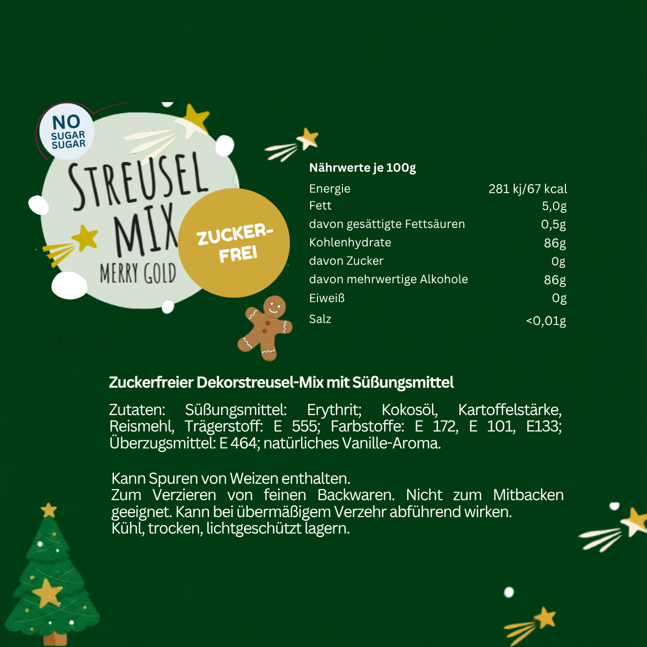 NO SUGAR SUGAR Streuselmix Merry Gold 90g
