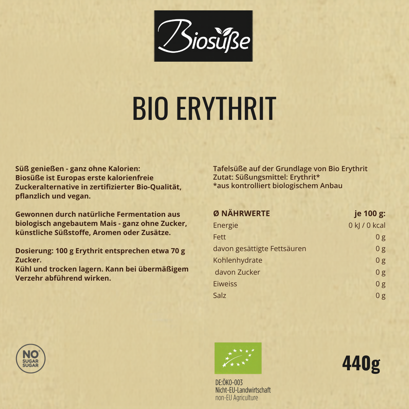 Biosüße Bio Erythrit 440g