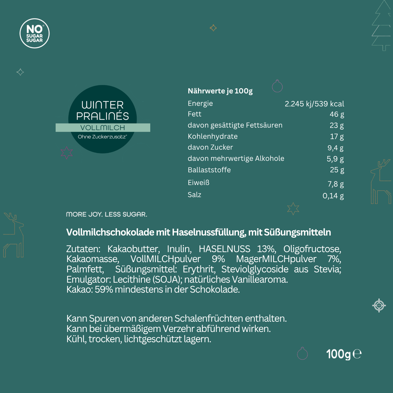 NO SUGAR SUGAR Winter Pralinés Vollmilch 100g