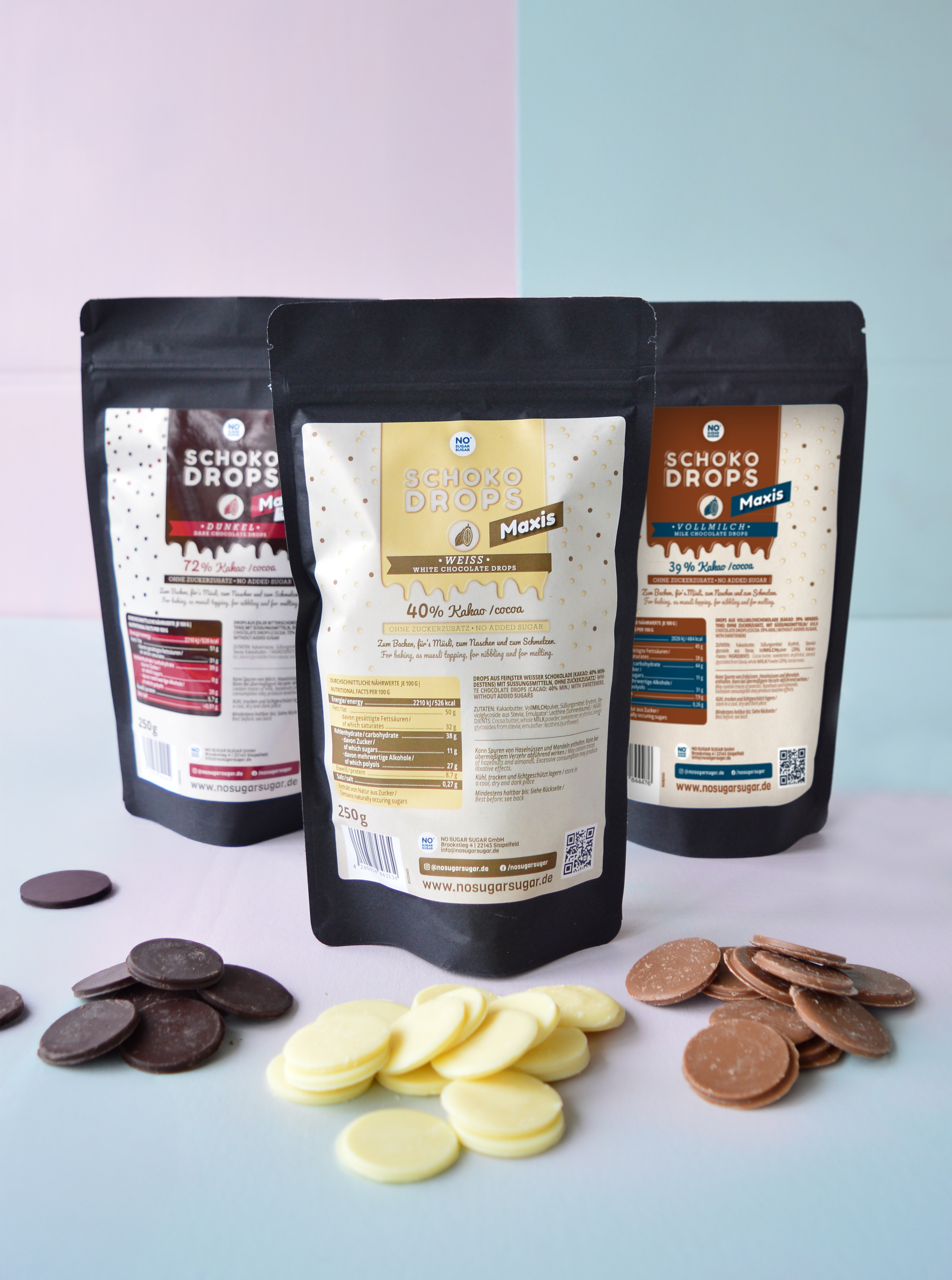 NO SUGAR SUGAR Schokodrops Probierset Mix 3x250g