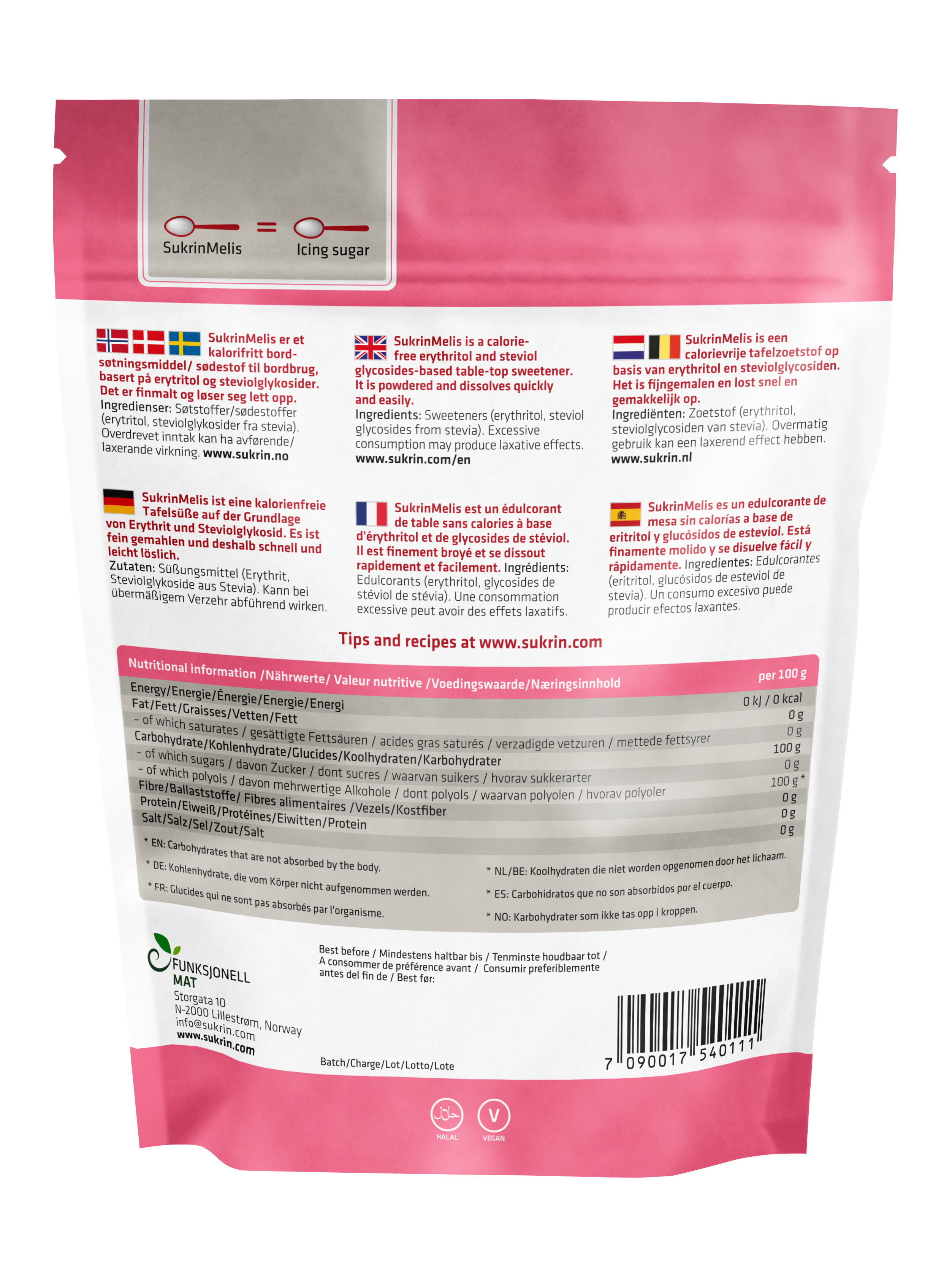 SUKRIN Icing Erythrit+Stevia Puder 400g