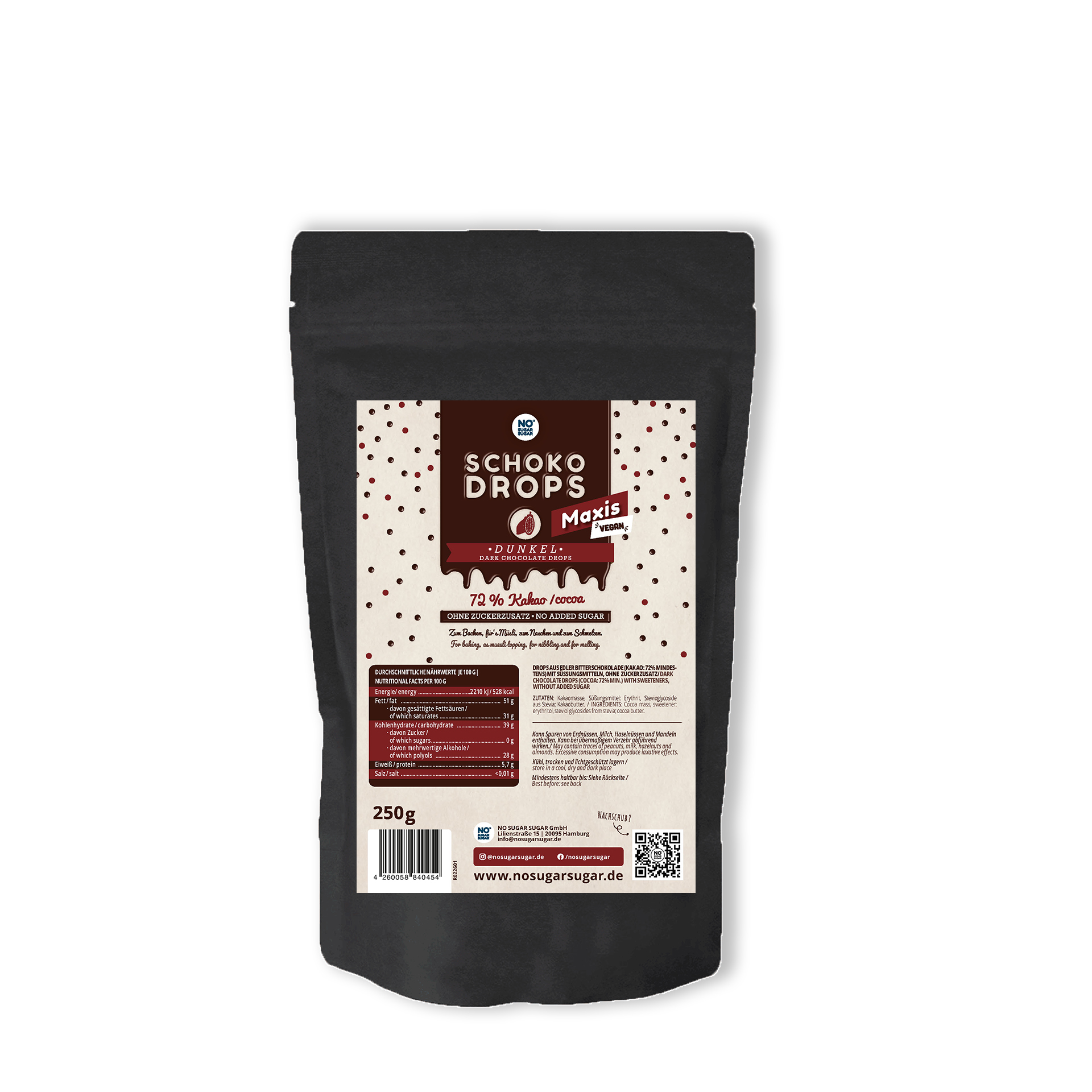 NO SUGAR SUGAR Schokodrops Maxi Dunkel 250g