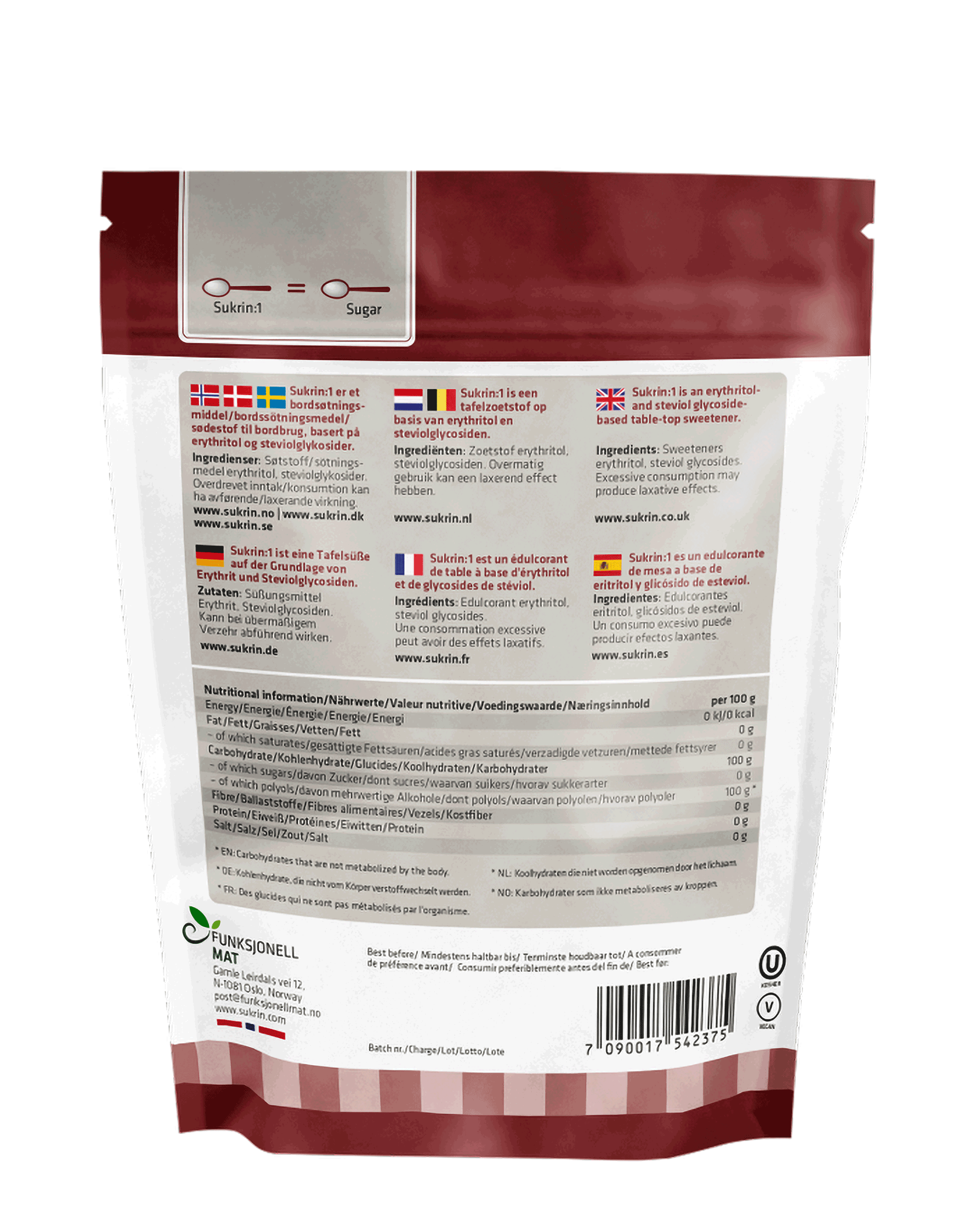 SUKRIN:1 Erythrit+Stevia 500g