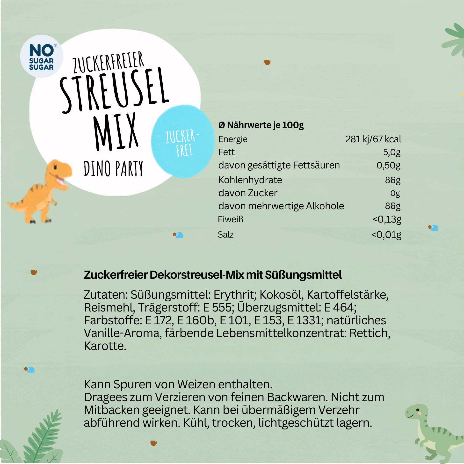 NO SUGAR SUGAR Streuselmix Dino Party 90g