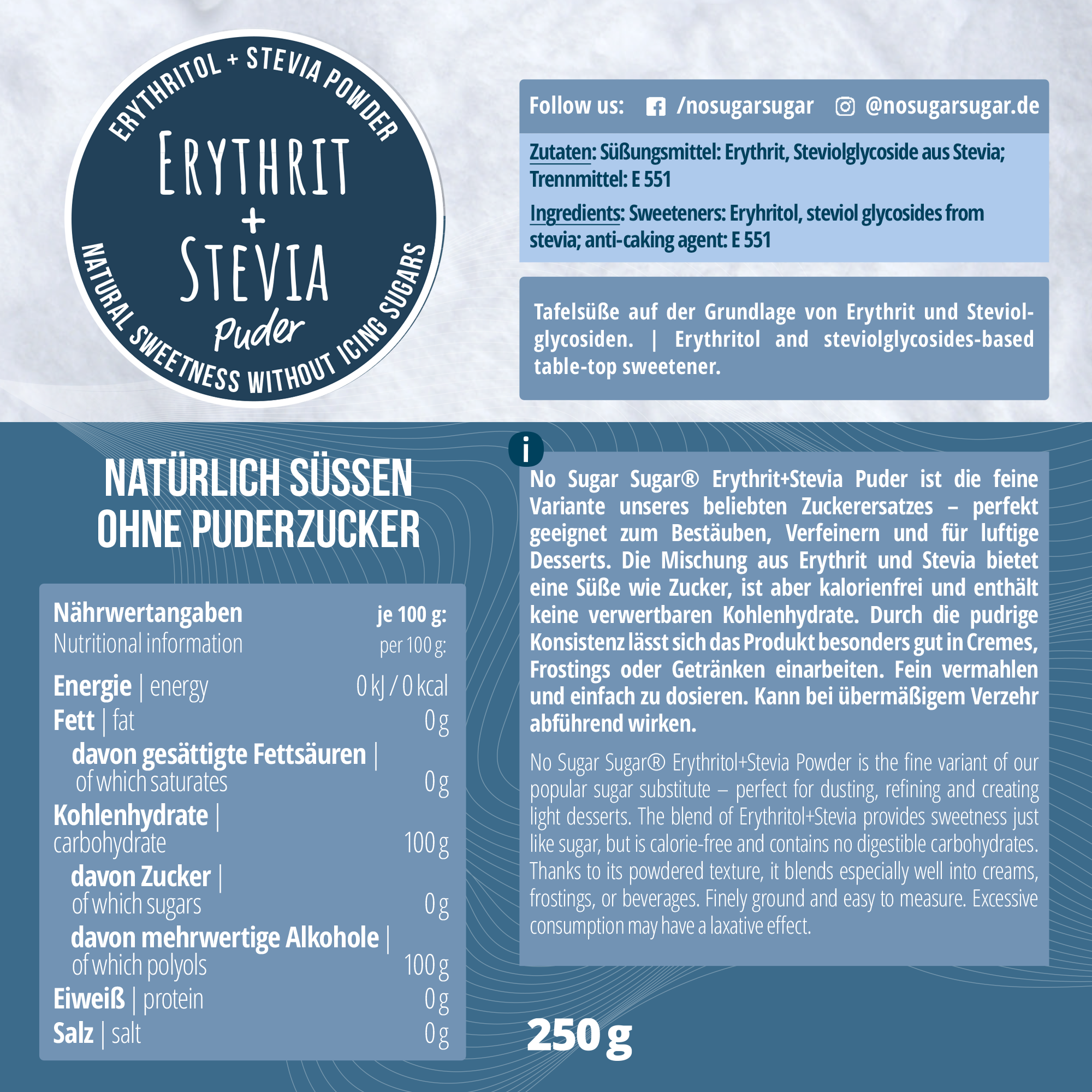 NO SUGAR SUGAR Erythrit+Stevia Puder 250g