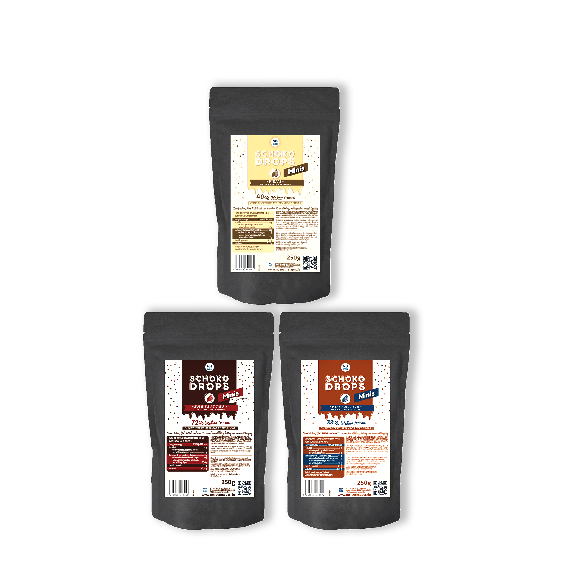 NO SUGAR SUGAR Schokodrops Minis Probierset Mix 3x250g