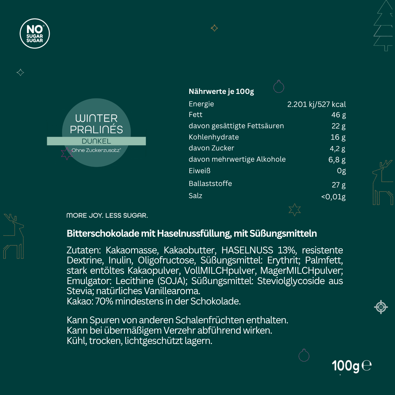 NO SUGAR SUGAR Winter Pralinés Dunkel 100g