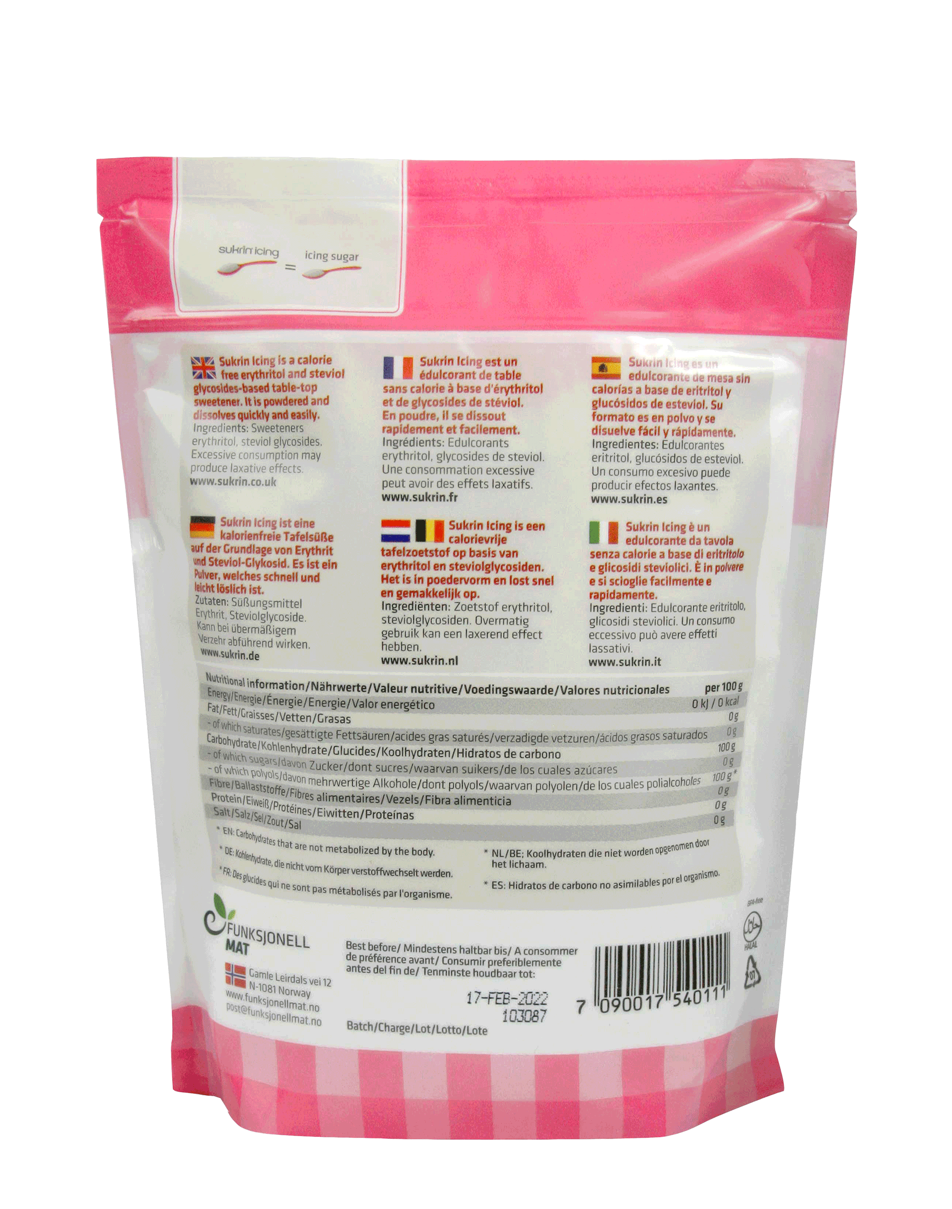 SUKRIN Icing Erythrit+Stevia Puder 400g