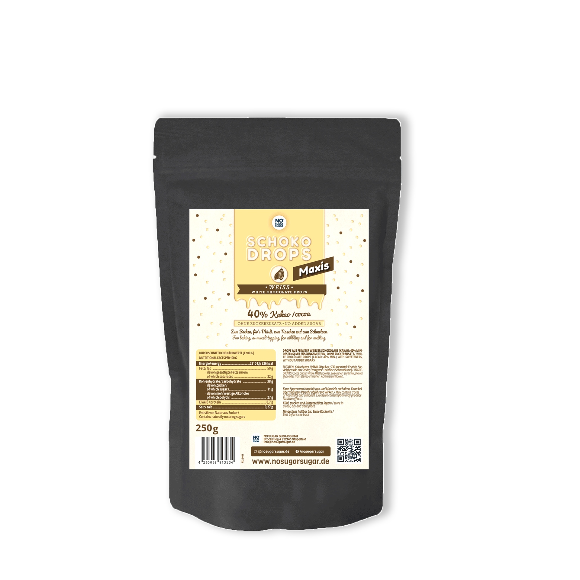 NO SUGAR SUGAR Schokodrops Maxi Weiß 250g