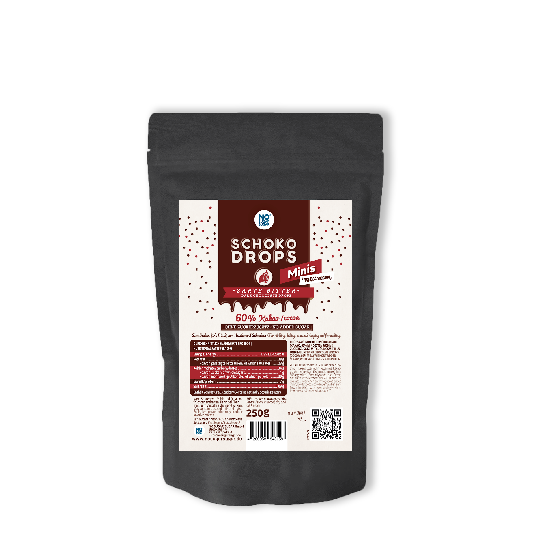 NO SUGAR SUGAR Schokodrops Minis Dunkel 250g