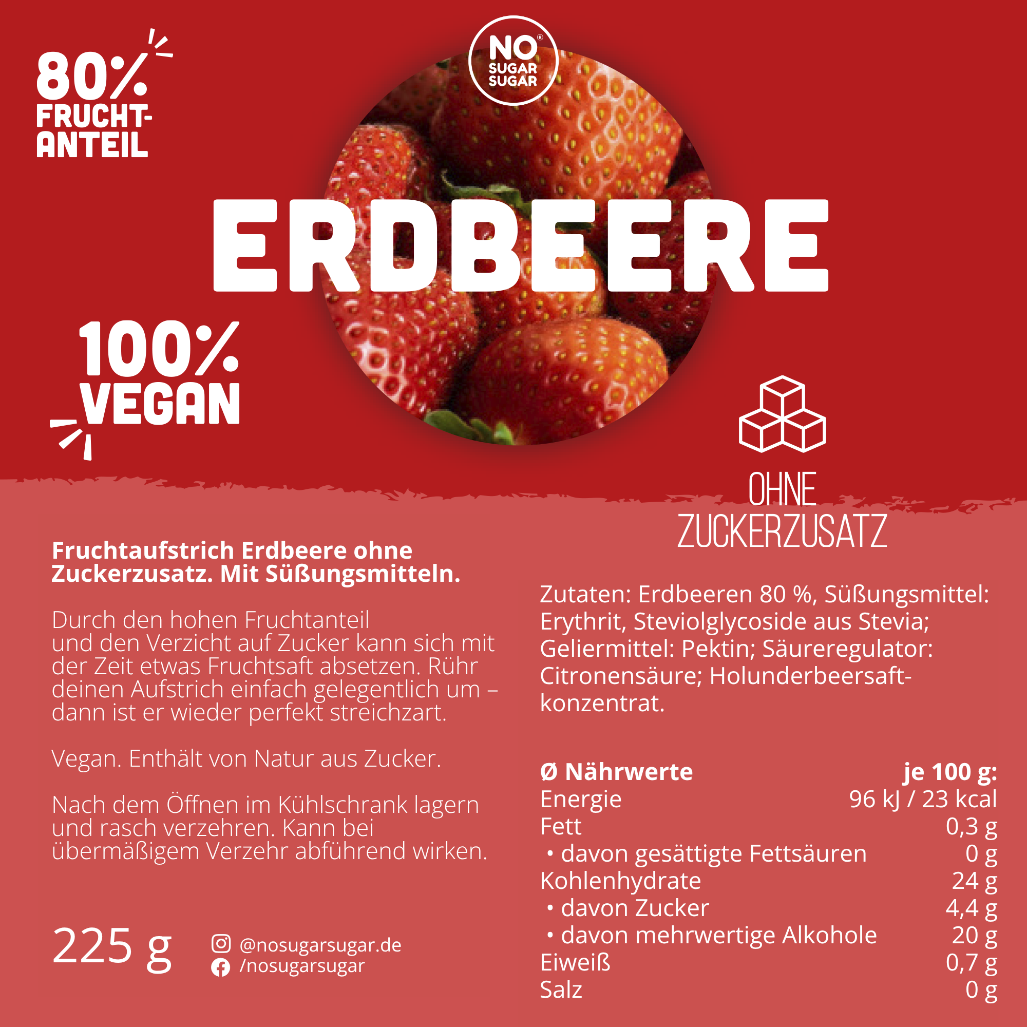 NO SUGAR SUGAR Fruchtaufstrich Erdbeere 225g