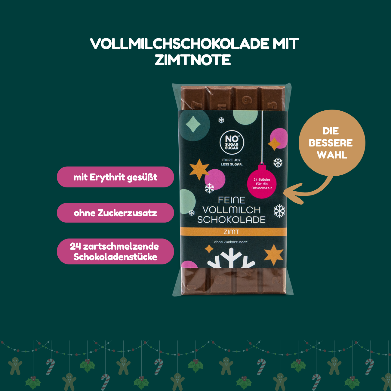 NO SUGAR SUGAR Weihnachtsschokolade Zimt 90g