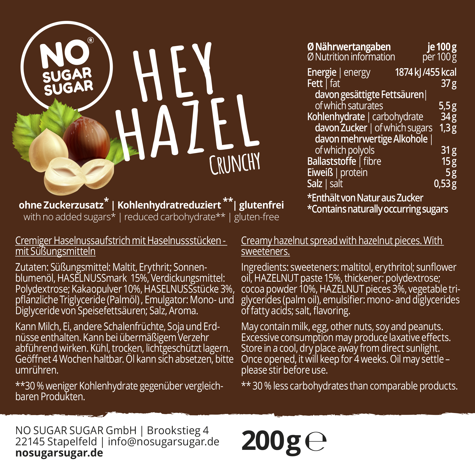 NO SUGAR SUGAR Aufstrich Hey Hazel Crunchy 200g