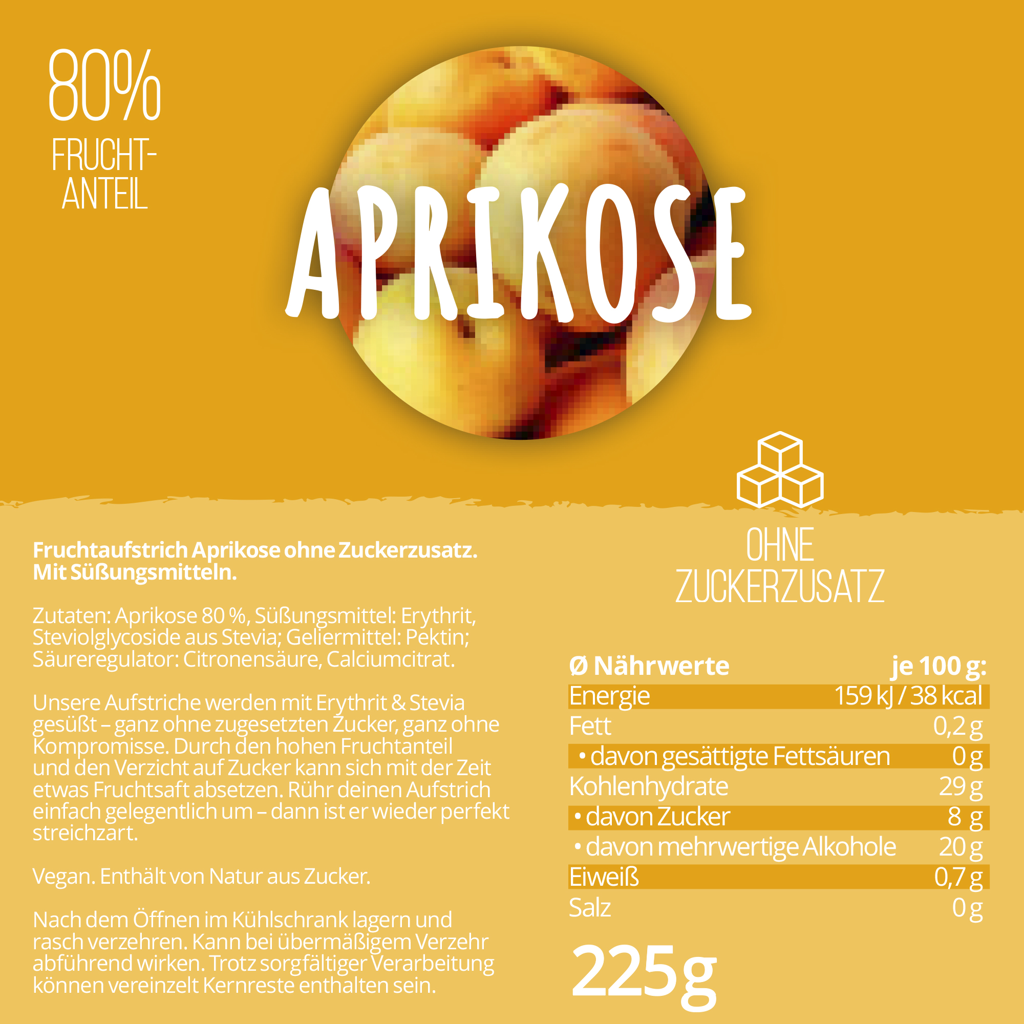 NO SUGAR SUGAR Fruchtaufstrich Aprikose 225g