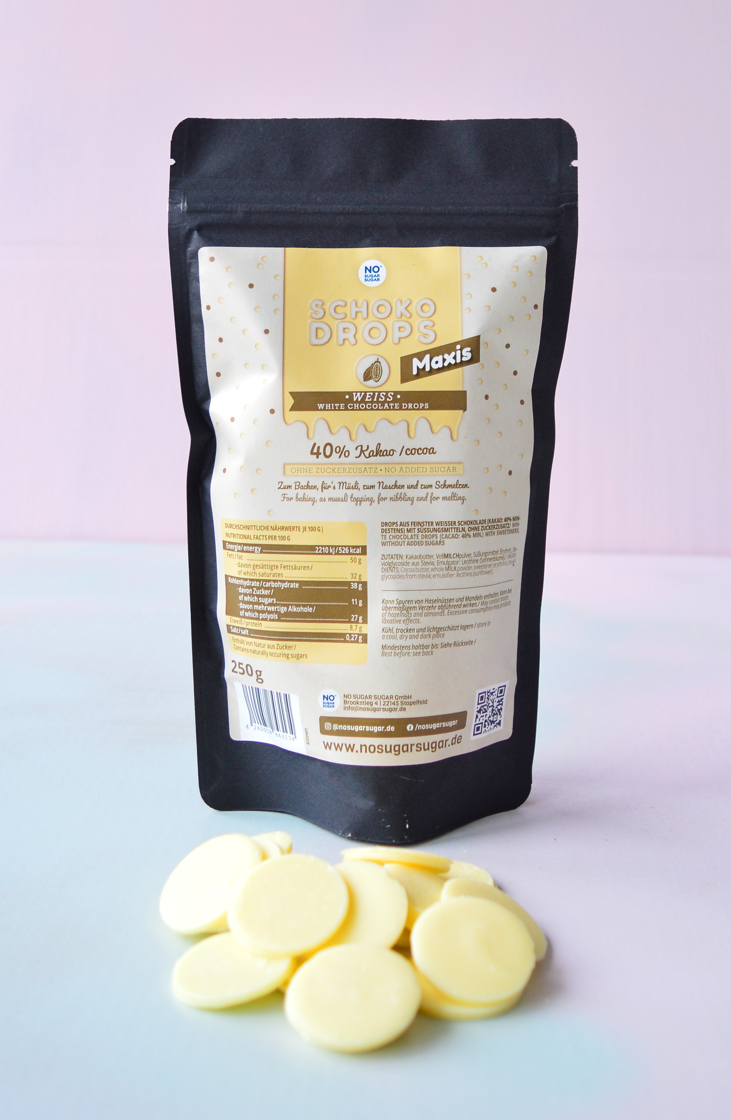 NO SUGAR SUGAR Schokodrops Maxi Weiß 250g