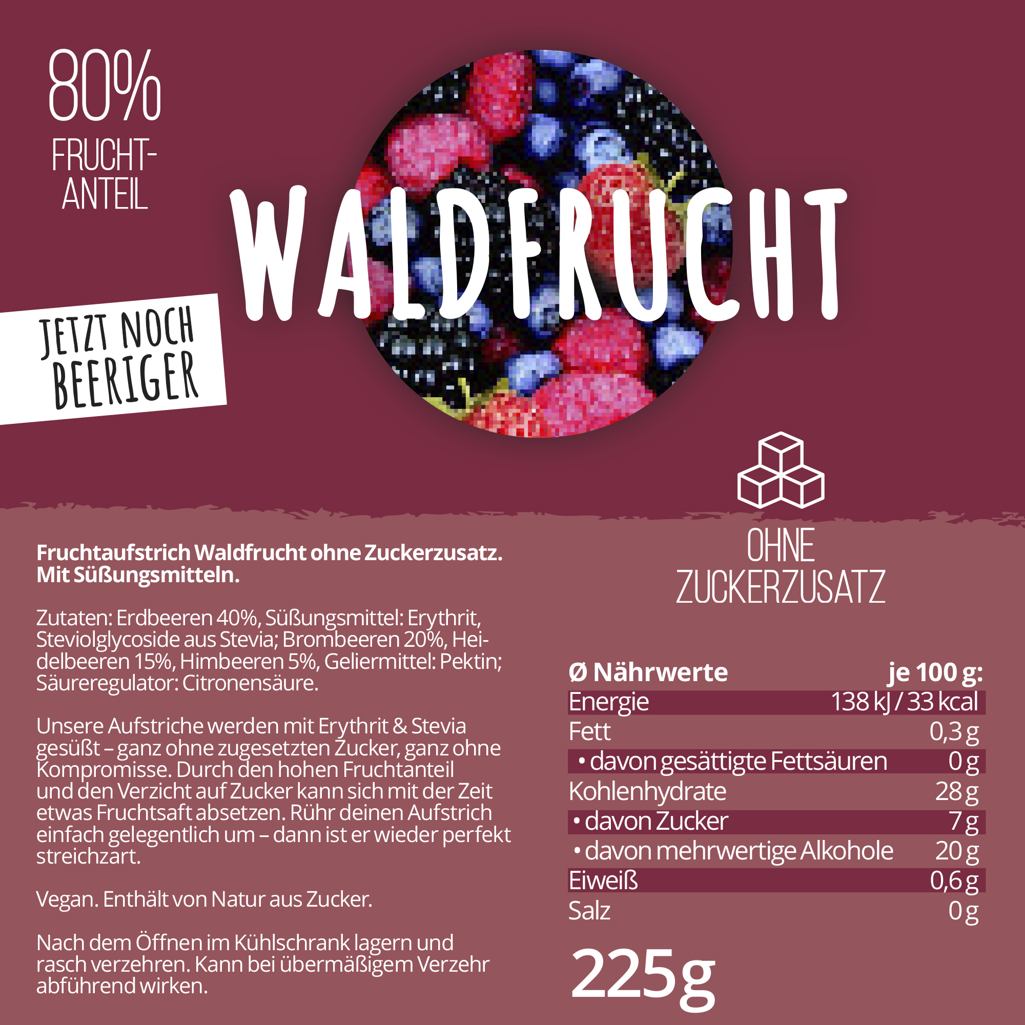 NO SUGAR SUGAR Fruchtaufstrich Waldfrucht 225g