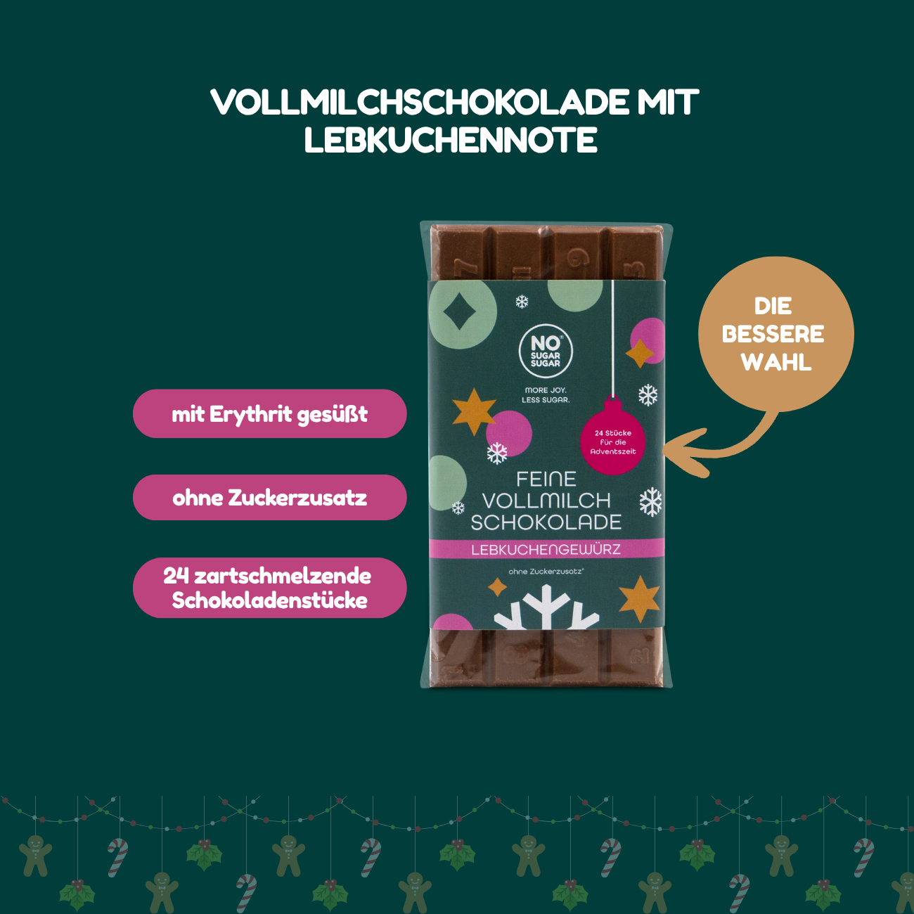 NO SUGAR SUGAR Weihnachtsschokolade Lebkuchen 90g