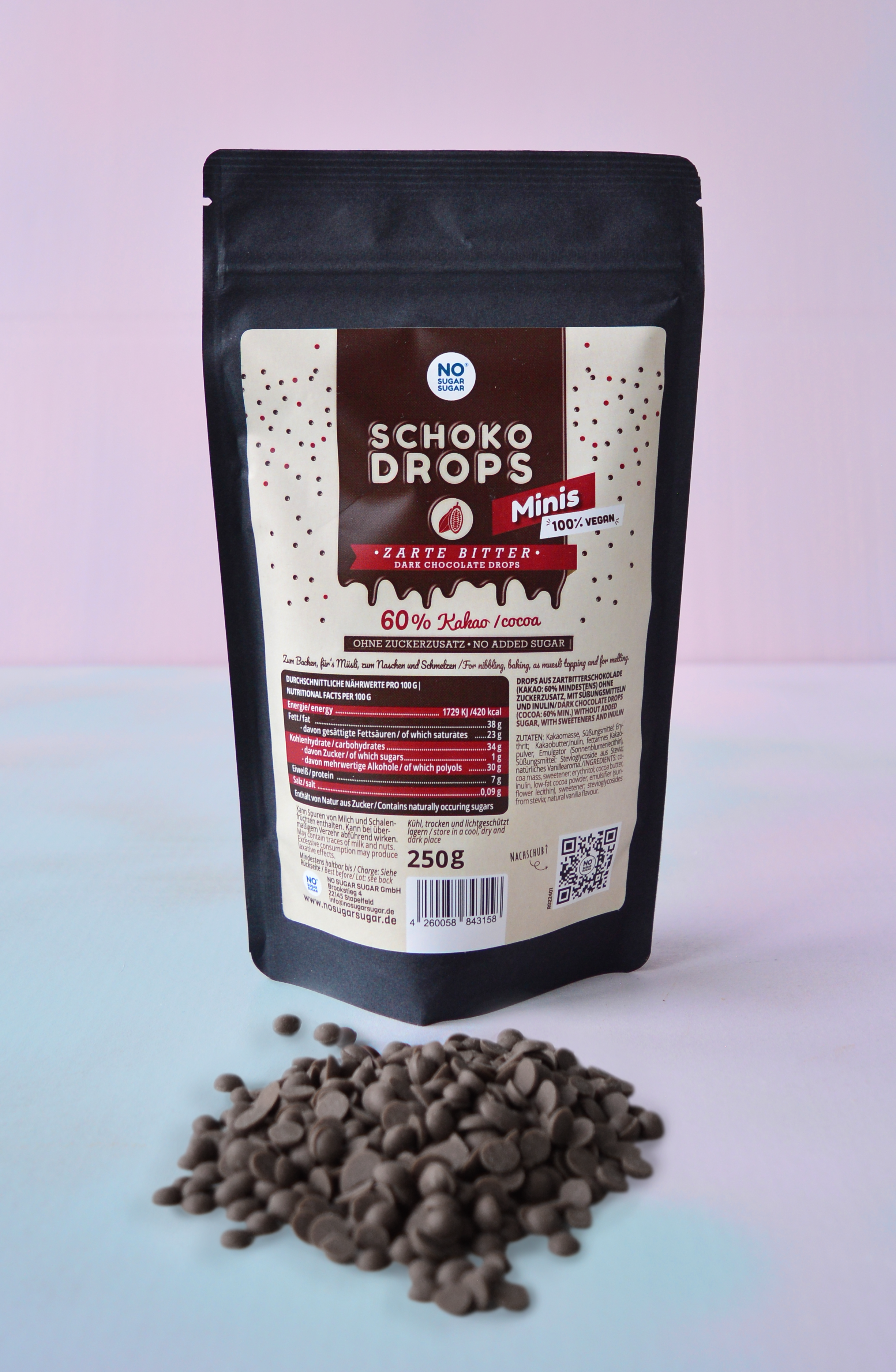 NO SUGAR SUGAR Schokodrops Minis Dunkel 250g