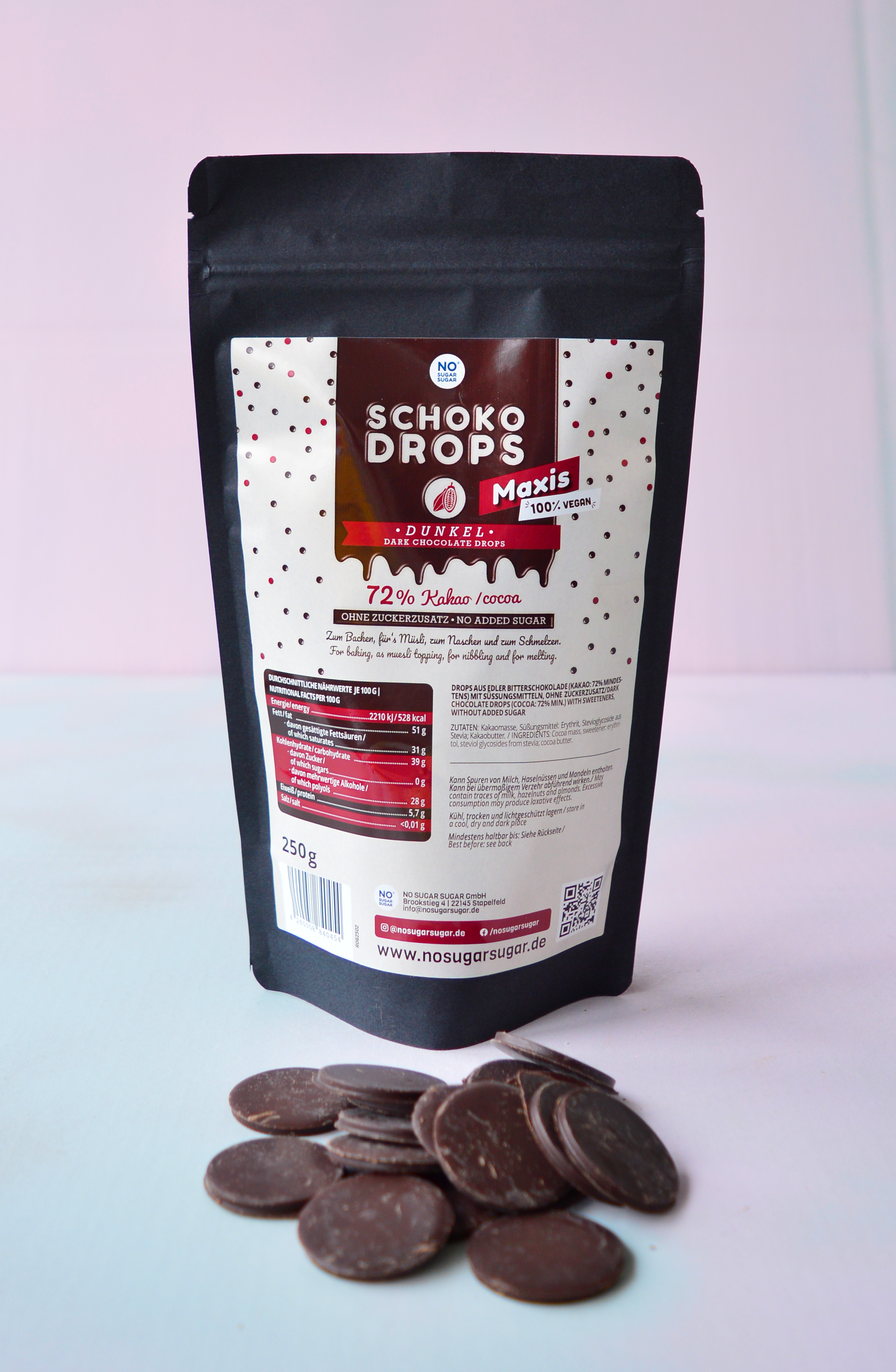 NO SUGAR SUGAR Schokodrops Maxi Dunkel 250g