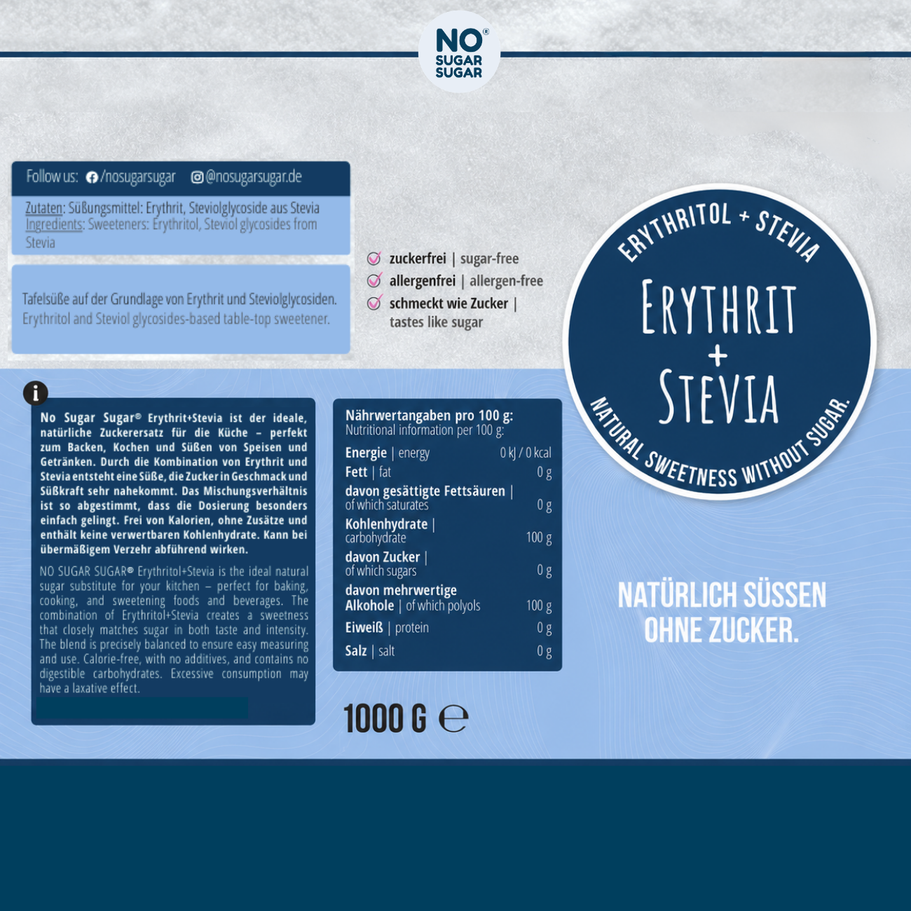 NO SUGAR SUGAR Erythrit+Stevia 1kg