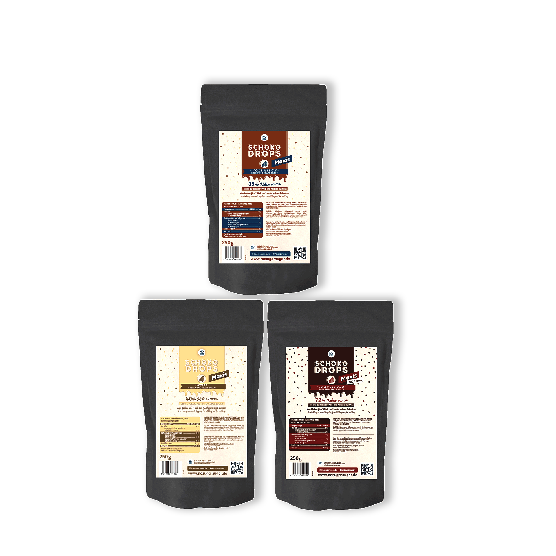 NO SUGAR SUGAR Schokodrops Probierset Mix 3x250g