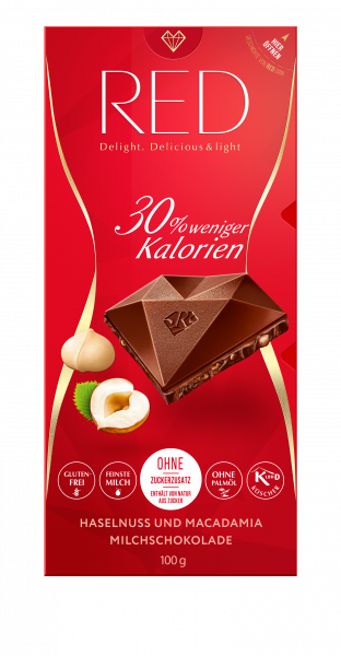 RED Milchschokolade Haselnuss &amp; Macadamia, 100g