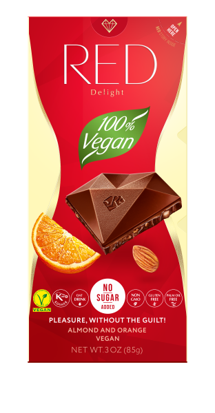 RED vegane Schokolade mit Haferdrink, Mandel und Orange, 85g
