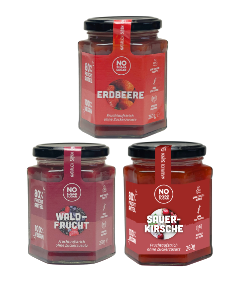 Tasting set fruit spread apricot, strawberry &amp; forest fruit, each 1 x 260g