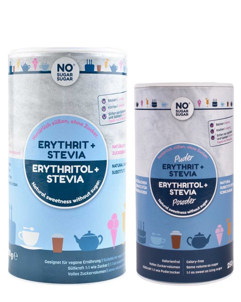Set: Erythrit+Stevia, 1 kg + Erythrit+Stevia Puder, 250g