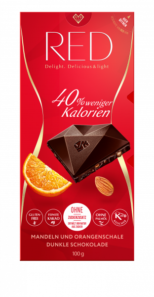RED Dunkle Schokolade Mandeln &amp; Orangenschale, 100g